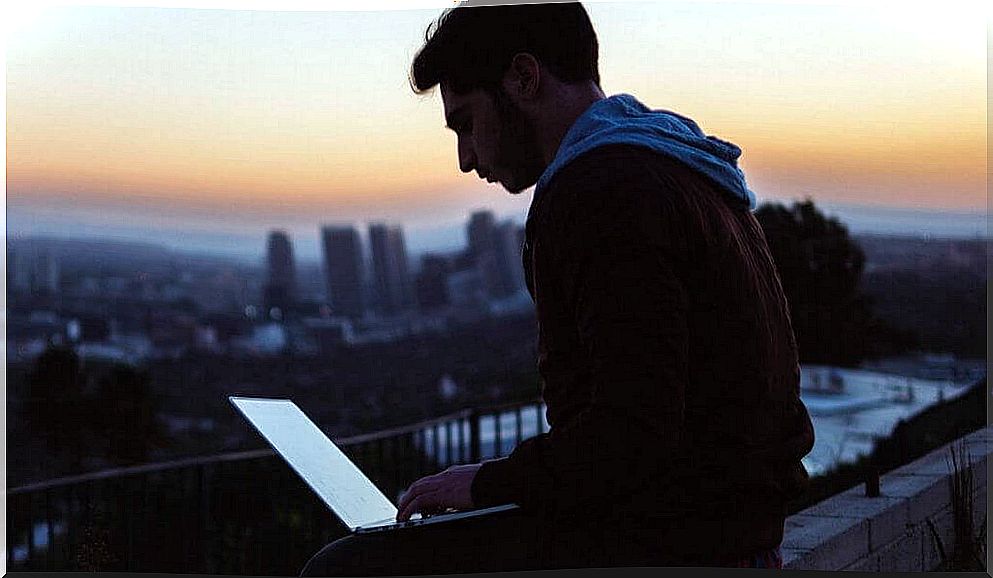 man working on roof