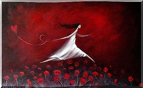 red flower-field woman