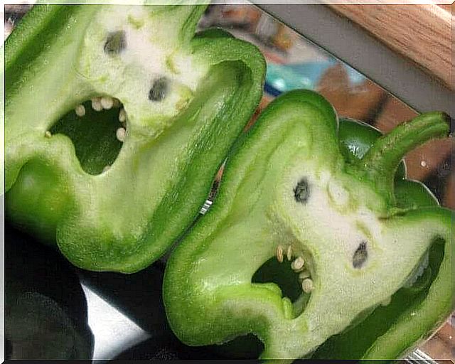 Scary face in green pepper