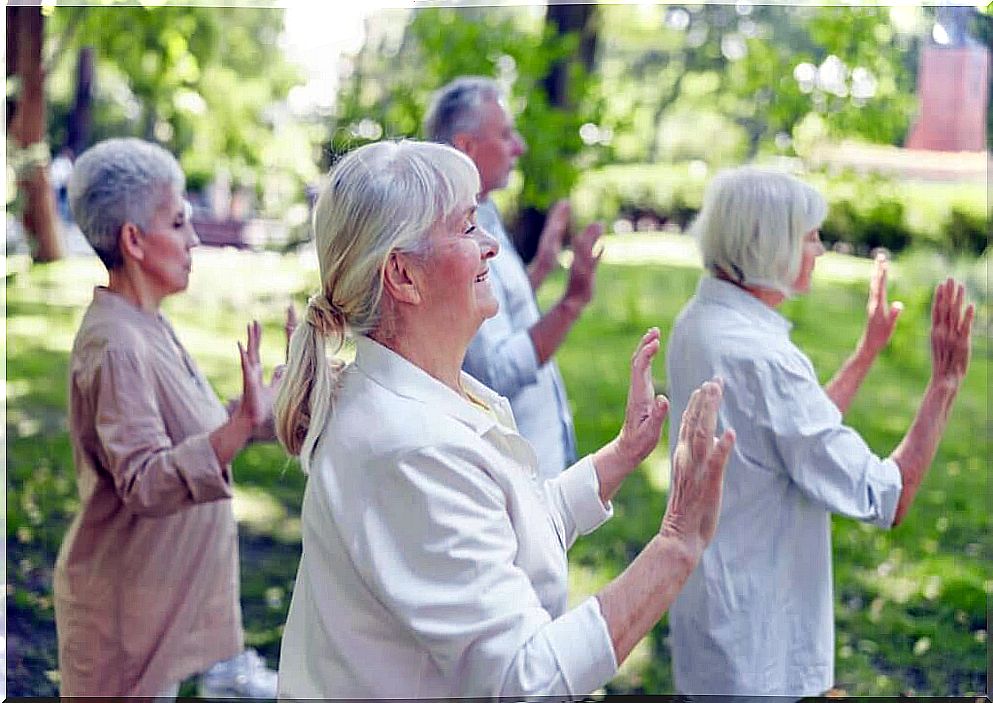 Seniors practicing qi gong