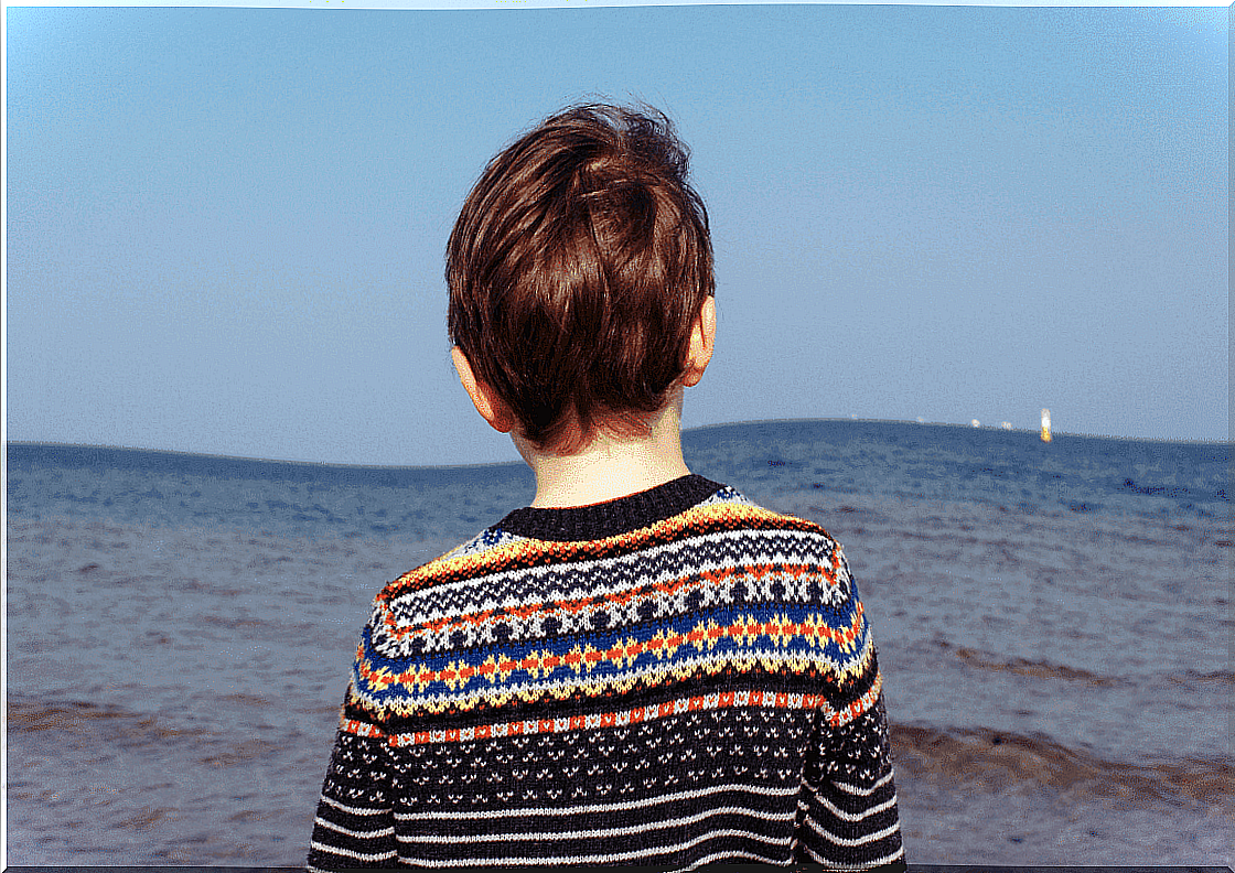 boy facing the sea