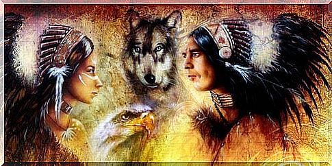 indians with wolf