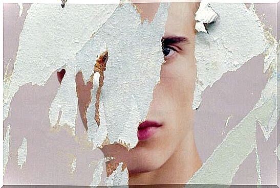 Torn male face photo